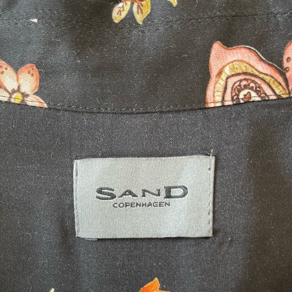 Sand Copenhagen Viscose Black Floral Print Pajama Style Button Up Top Size XS - Picture 3 of 4